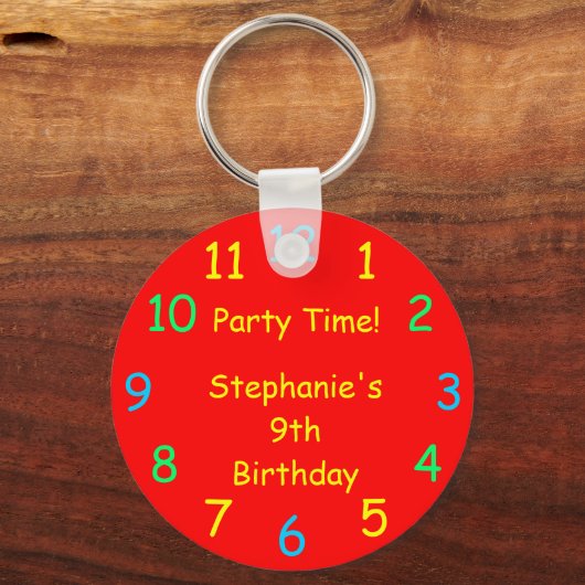 PARTIJTIJD Persoonlijke naam, 9e verjaardag Sleutelhanger (Voorkant)