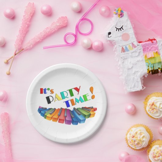 Partijtijdkleurig toetsenbord papieren bordje (Feest)
