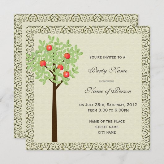 partijuitnodiging, appelboom kaart (Voorkant / Achterkant)