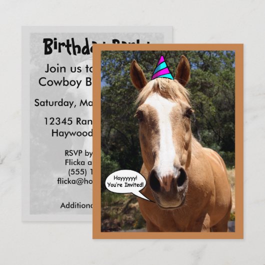 partijuitnodiging - "Bess the Party Horse" Kaart (Voorkant / Achterkant)