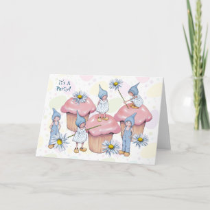 partijuitnodiging: Gnomen en cupcakes, Daisies, Ki
