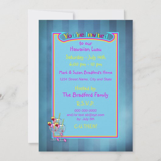 partijuitnodiging - Hawaiian Luau - Beverage/Drink Kaart (Achterkant)