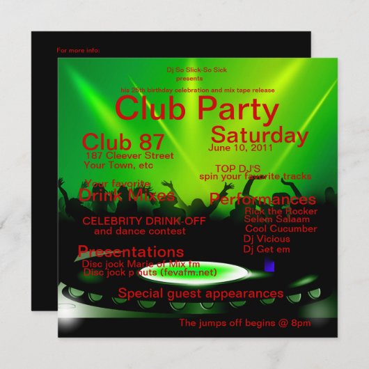 partijuitnodiging kaart (Voorkant / Achterkant)