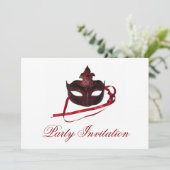 partijuitnodiging - rood masker "Masquerade" Kaart (Staand voorkant)