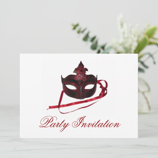 partijuitnodiging - rood masker "Masquerade" Kaart (Staand voorkant)