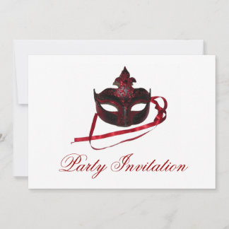 partijuitnodiging - rood masker "Masquerade" Kaart