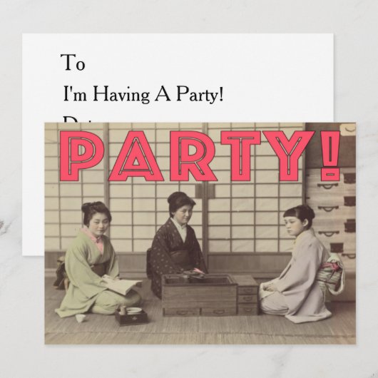 partijuitnodigingen - Fun Japans design Birthday Kaart (Voorkant / Achterkant)