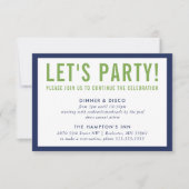 PARTITY CELEBRATION INFO modern bold navy blue gre Kaart (Voorkant)