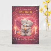 Partner Birthday Card – Romantic Bear Design Kaart (Gele Bloem)