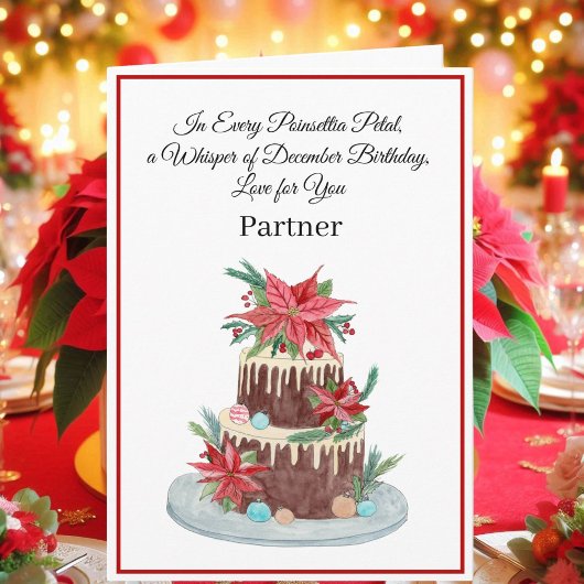 Partner December Verjaardagstaart Poinsettias Kaart