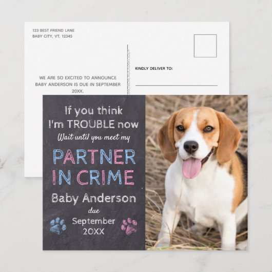 Partner in Crime Dog Zwangerschap Aankondiging (Voorkant / Achterkant)