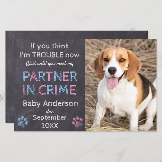 Partner in Crime Dog Zwangerschap Aankondiging (Voorkant / Achterkant)