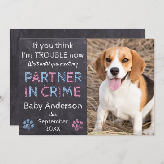 Partner in Crime Family Dog Zwangerschap Aankondig Aankondiging (Voorkant / Achterkant)