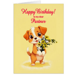 Partner Verjaardag Puppy en bloemen