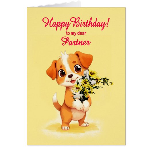 Partner Verjaardag Puppy en bloemen (Voorkant)