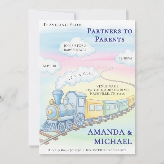 Partners aan ouders Waterverf Train Baby shower Kaart (Voorkant)