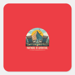 Partners in Avontuur Retro Berg Kamperen Ontwerp Vierkante Sticker