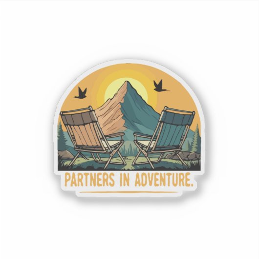 Partners in Avontuur | Retro Bergkamperen Sticker (Voorkant)