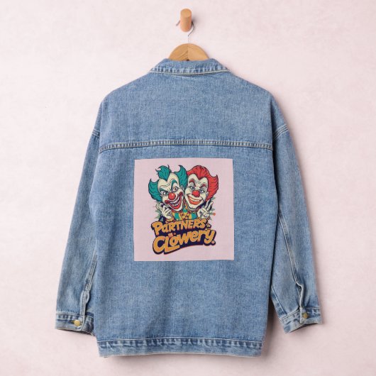 Partners in Clowery (Funny Clown Pun) Denim Jacket (Hangar)