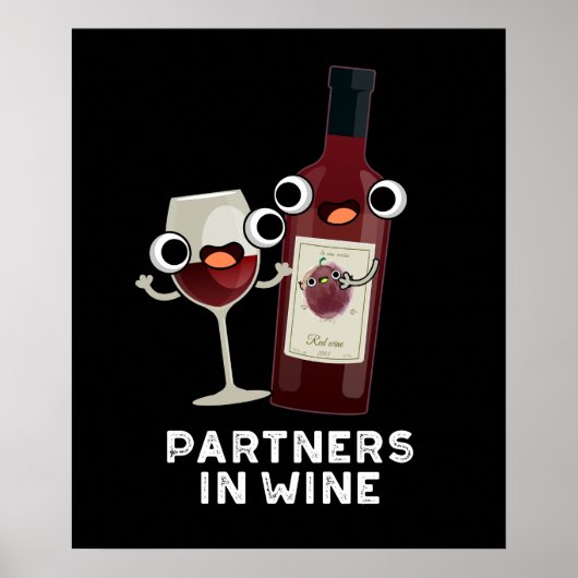 Partners in de grappige Drink van Wijn Pun Dark BG Poster (Voorkant)