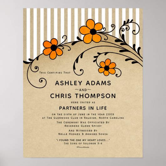 "Partners in Life Modern Boho Wedding Certificate Poster (Voorkant)