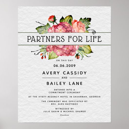 Partners voor het levenslange Floral Banner Weddin Poster (Voorkant)