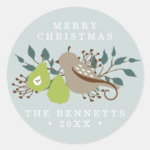 Partridge en peer gepersonaliseerde feestdag ronde sticker (Voorkant)