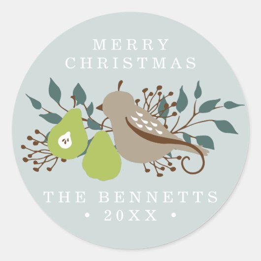 Partridge en peer gepersonaliseerde feestdag ronde sticker (Voorkant)