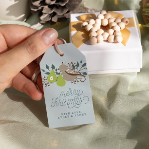 Partridge en peren op maat gesneden Kerstmis Cadeaulabel