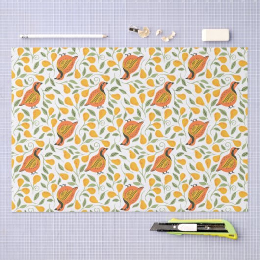 Partridge- en perenbomen, naadloos kerstpatter tissuepapier (Craft)