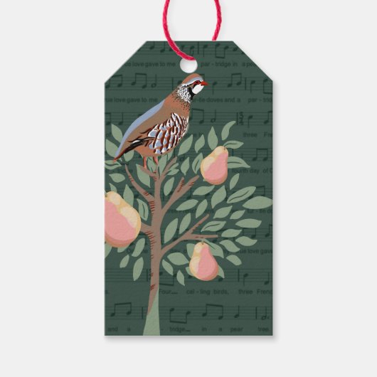 Partridge in a pear tree Christmas Carole on green Cadeaulabel (Voorkant)