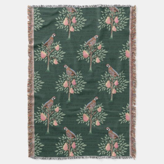 Partridge in a pear tree Christmas Carole on green Deken (Voorkant Verticaal)