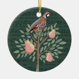 Partridge in a pear tree Christmas Carole on green Keramisch Ornament