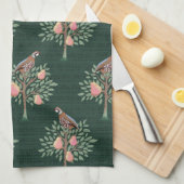 Partridge in a pear tree Christmas Carole on green Theedoek (Quarter Fold)