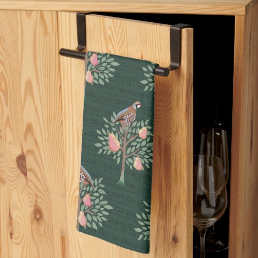 Partridge in a pear tree Christmas Carole on green Theedoek (Derde Gevouwen)