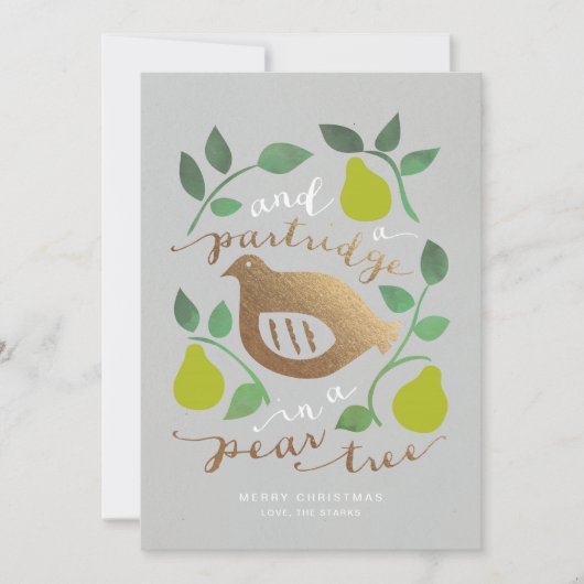 Partridge in een paarse kerstkaart met Label (Voorkant)
