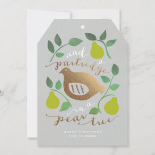 Partridge in een paarse kerstkaart met Label