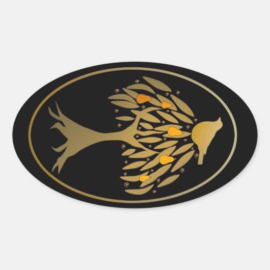 Partridge in een peergoud ovale sticker (Voorkant)