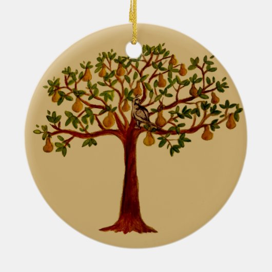 Partridge in een vervormde perenboom keramisch ornament (Achterkant)