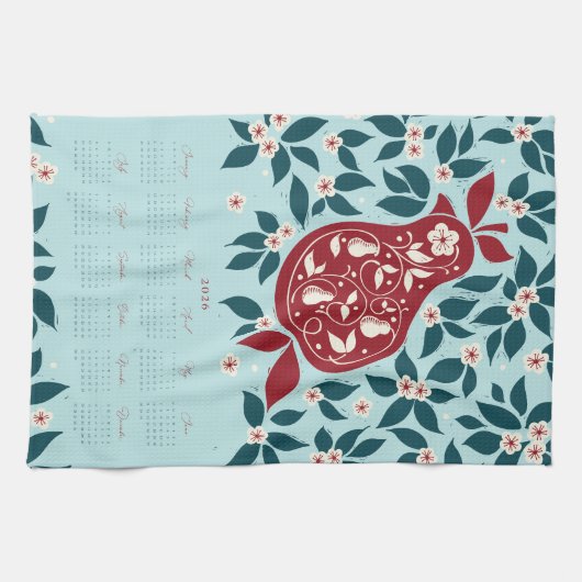 Partridge Pear Tree 2026 Calendar - Evergreen Theedoek (Horizontaal)