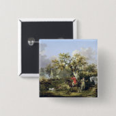 Partridge Shooting (olie op canvas) Vierkante Button 5,1 Cm (Voorkant /achterkant)