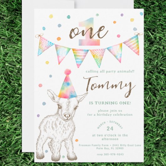 Party Animal 1e verjaardag Uitnodigen | Geit en vr Kaart