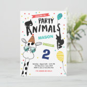 Party Animal Birthday Invitation Zoo Wild Black Kaart (Staand voorkant)