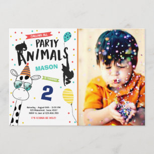 Party Animal Birthday Invitation Zoo Wild Black Kaart