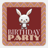 Party Animal Bunny, Chevron Birthday Party Vierkante Sticker (Voorkant)
