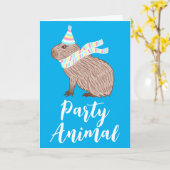 Party Animal Capybara Funny Birthday Greeting Kaart (Gele Bloem)