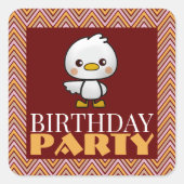 Party Animal Duck, Chevron Birthday Party Vierkante Sticker (Voorkant)