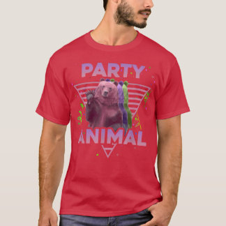 PARTY ANIMAL Funny Grizzly Bear Vintage 80s Vaporw T-shirt