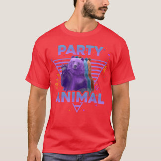 PARTY ANIMAL Funny Grizzly Bear Vintage 80s Vaporw T-shirt
