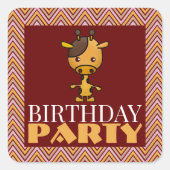 Party Animal Giraffe, Chevron Birthday Party Vierkante Sticker (Voorkant)